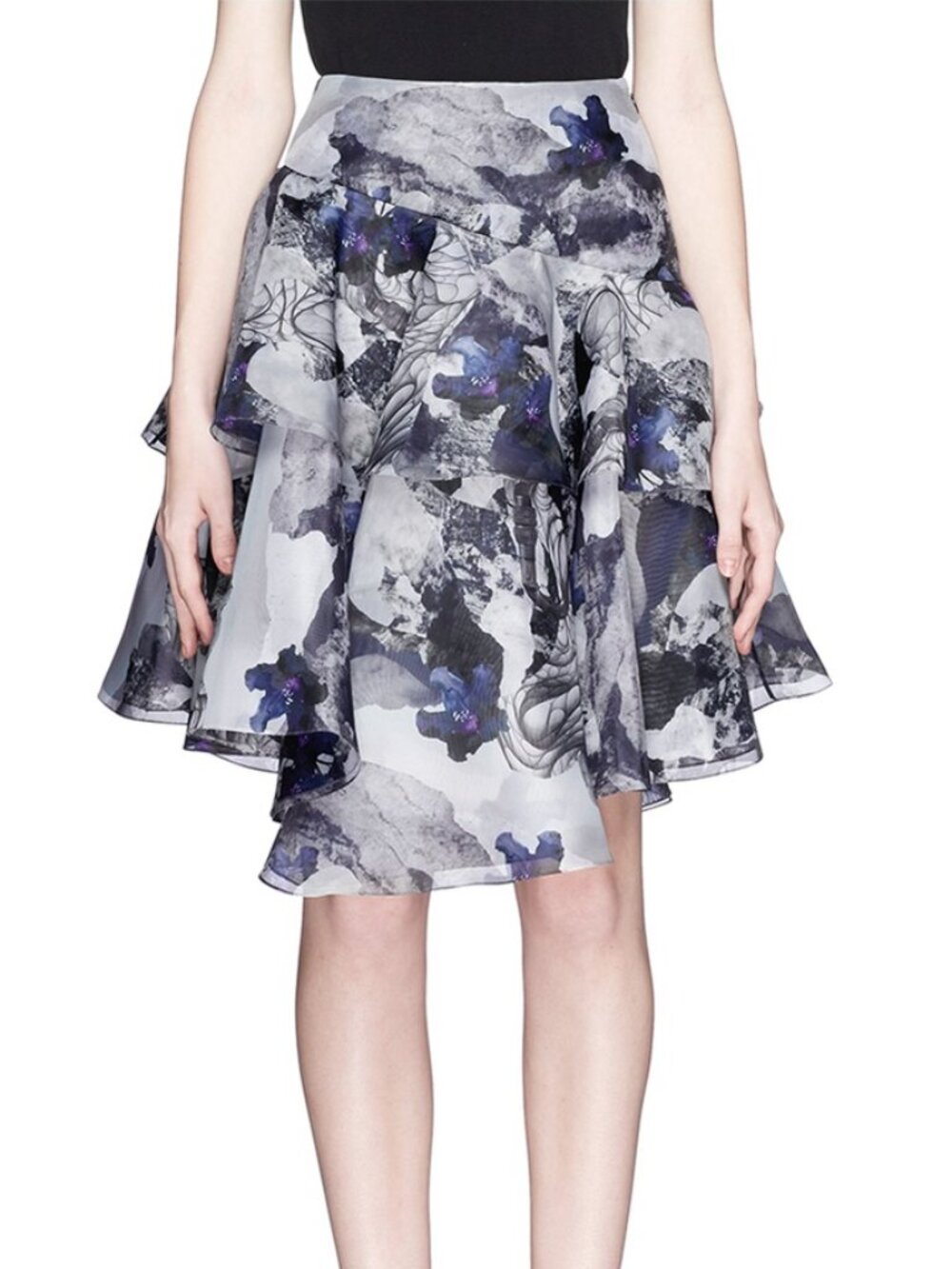 NWT Prabal Gurung silk double organza floral print tiered skirt